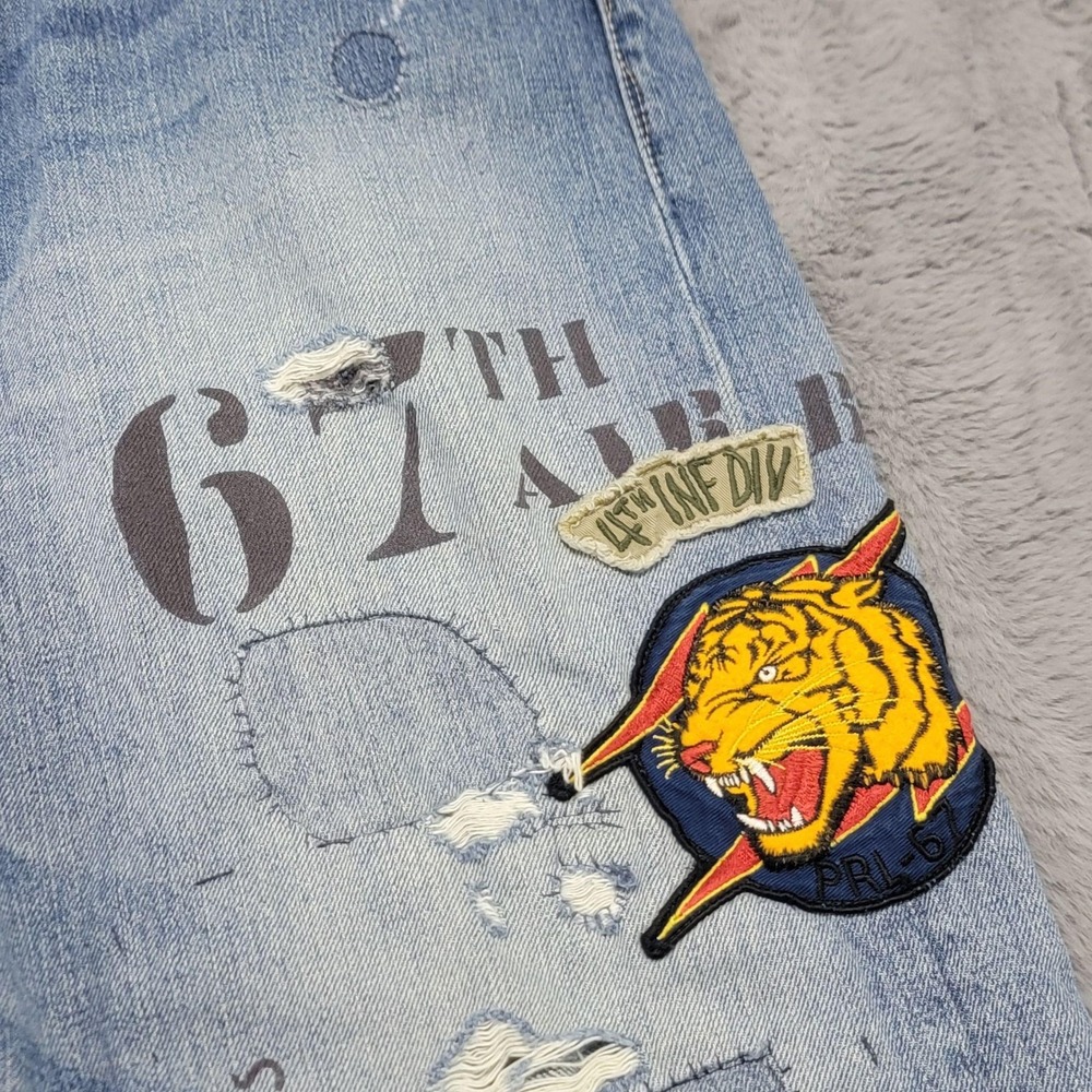 Polo Ralph Lauren Jeans Mens 38x32 Military Tiger Patchwork Varick Slim Straight - Picture 5 of 16